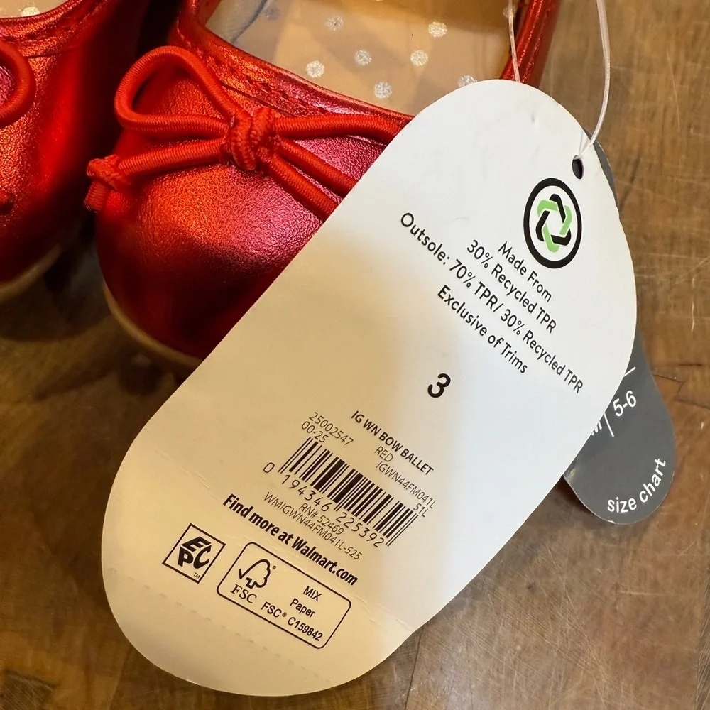 wonder nation Red Metallic Mary Jane Ballet Flats with Bow Toddler Sz 3 New